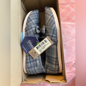 NWT TOMS Alpargata Bow Plaid Slip On Womens Blue Flats Casual in Size 7